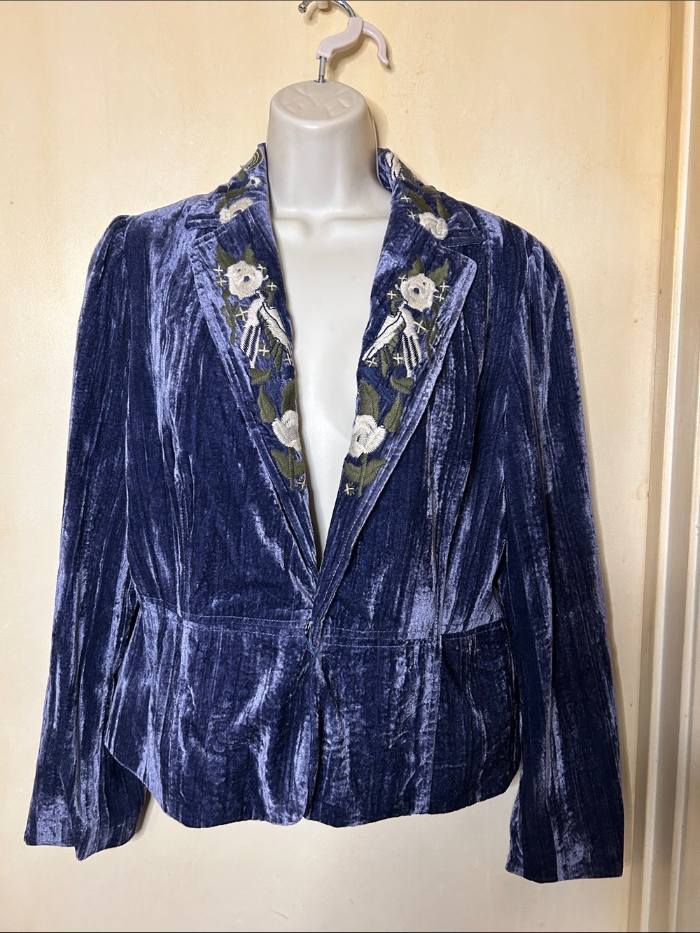 Aziz Vintage Embroidered Velvet Blazer Jacket - Navy Blue size L